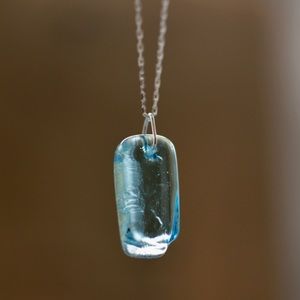 Recycled Bombay Sapphire Gin Necklace Light Blue Glass Sterling Silver